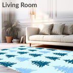 Cool Blue Woodland Pine Trees Rug