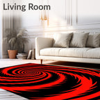 Vibrant Red Black Spiral Vortex Rug