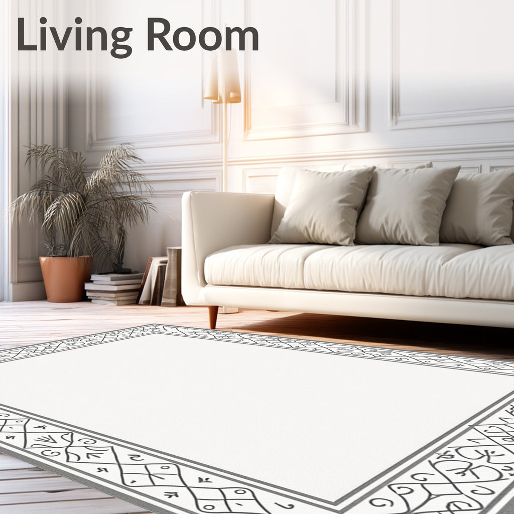 Geometric Grey Vine Border Rug