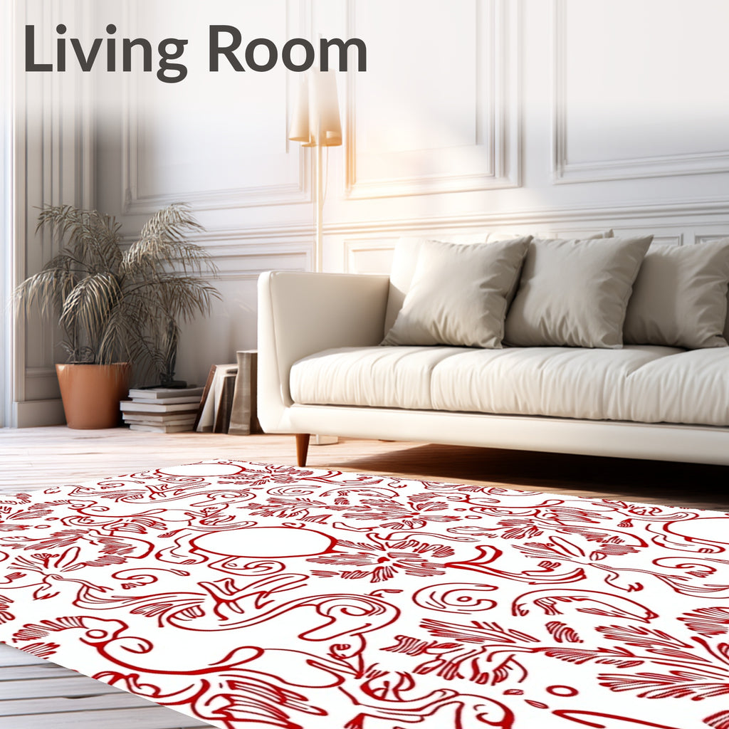 Red Floral Scrollwork Vine Rug