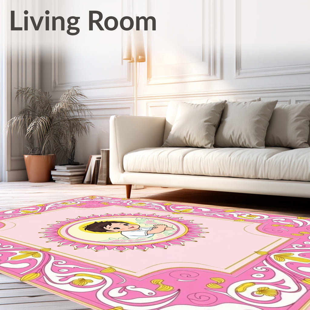 Pink Floral Medallion Child Portrait Rug