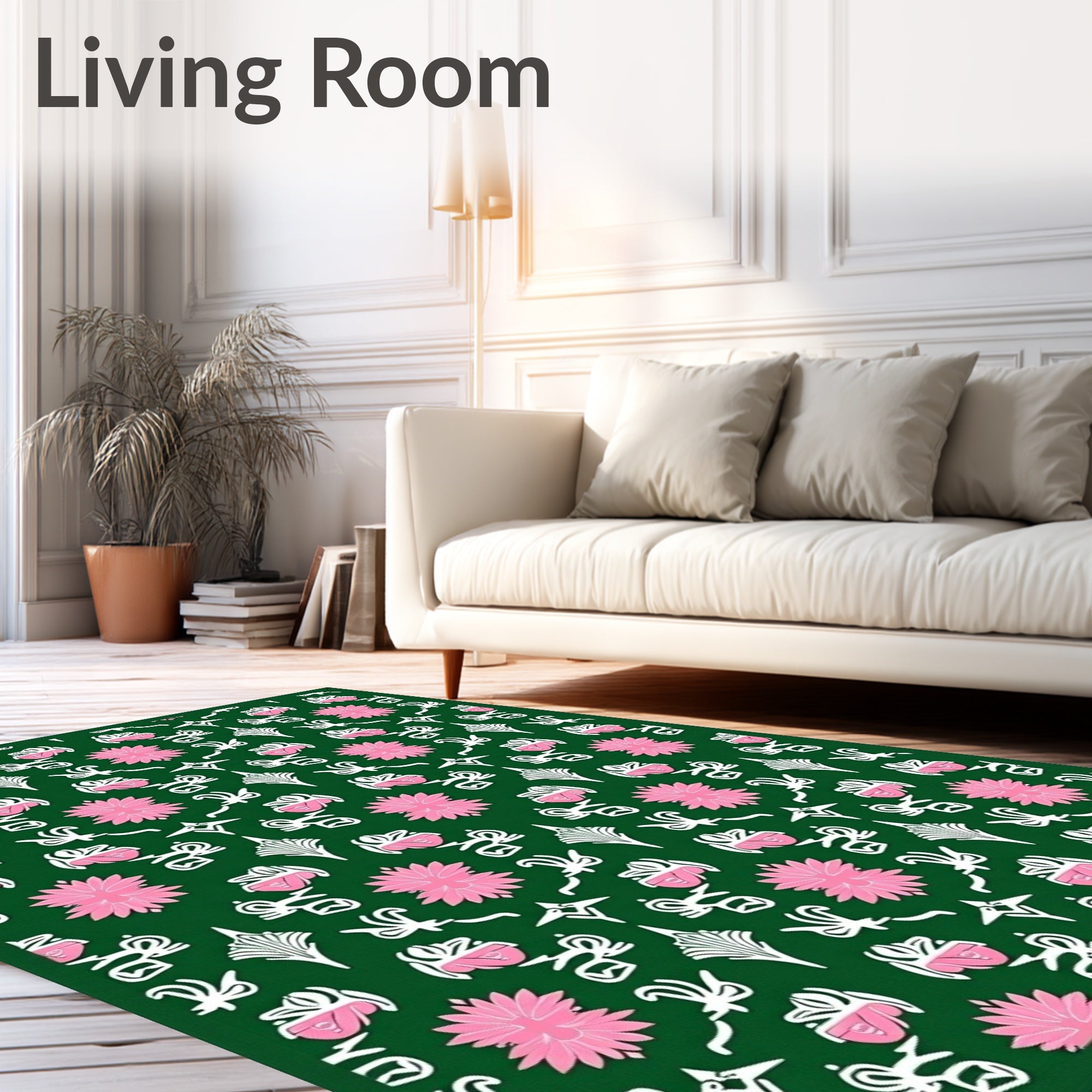 Pink Floral Emerald Garden Repeat Rug