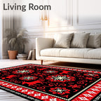 Bold Red Horse Floral Medallion Rug