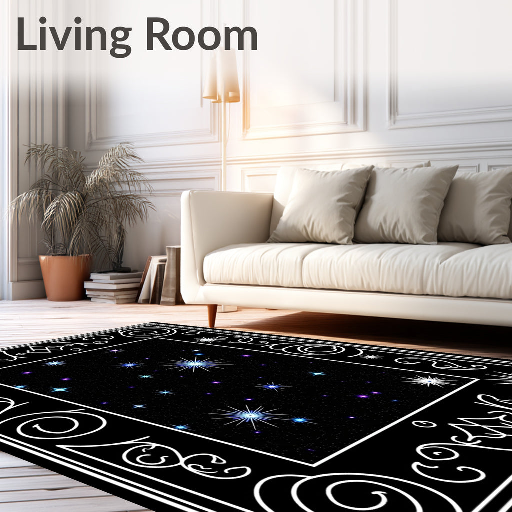 Cosmic Night Sky Starburst Rug