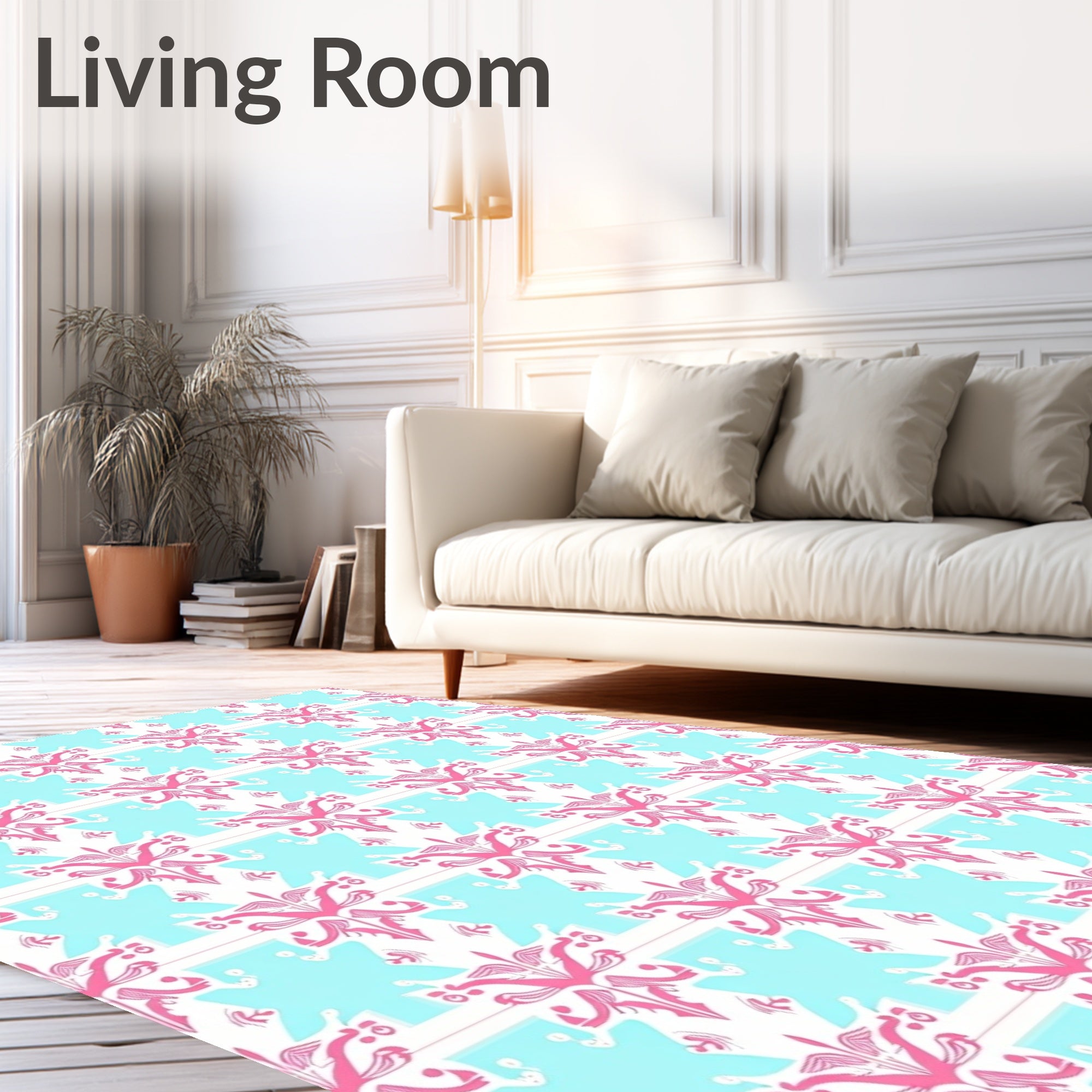 Pink Floral Medallion Aqua Stripe Rug