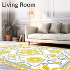 Yellow Grey Floral Medallion Scroll Rug