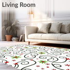 Crimson Holly Swirl Starburst Design Rug