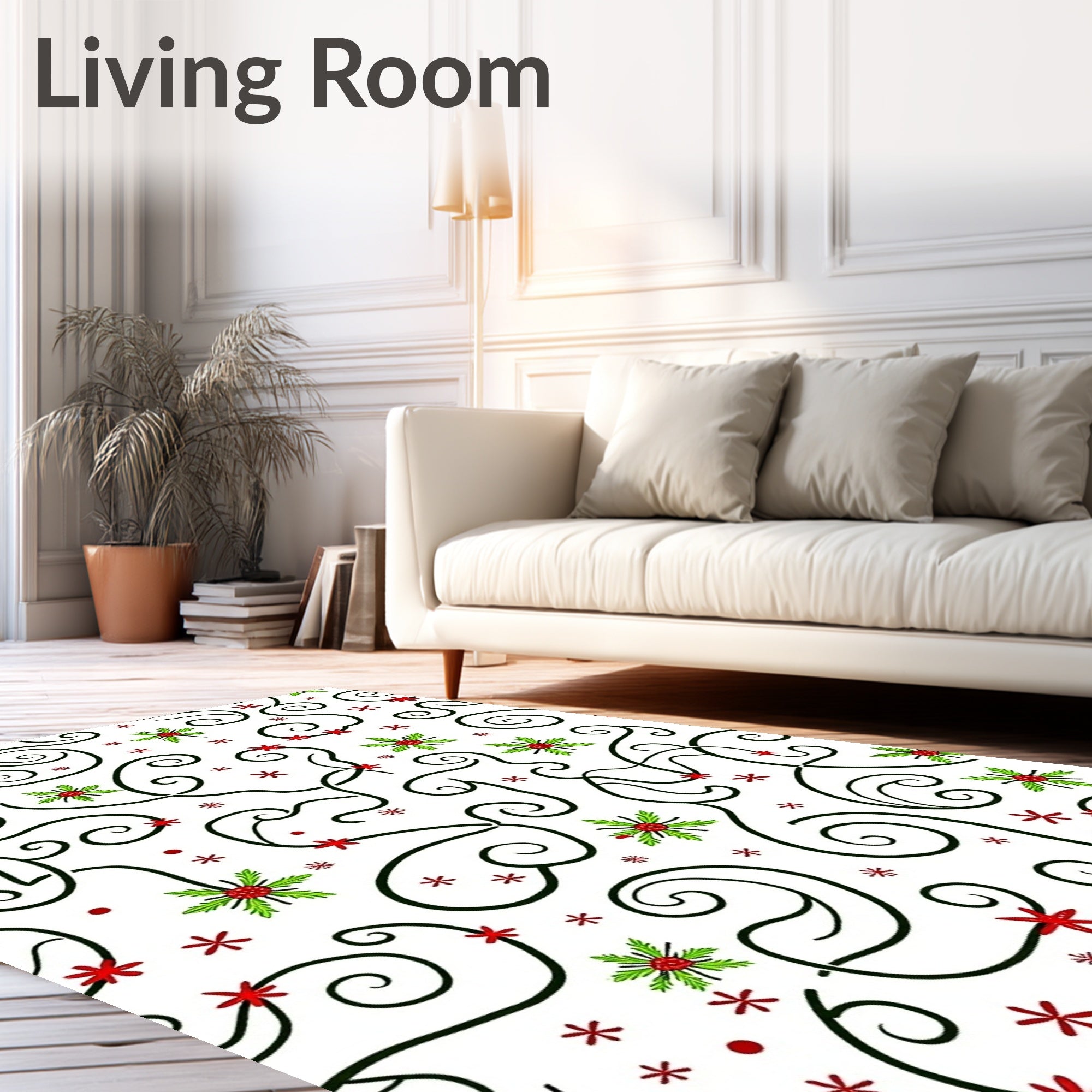 Crimson Holly Swirl Starburst Design Rug