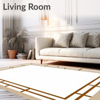 Tan Bordered Geometric Frame Rug