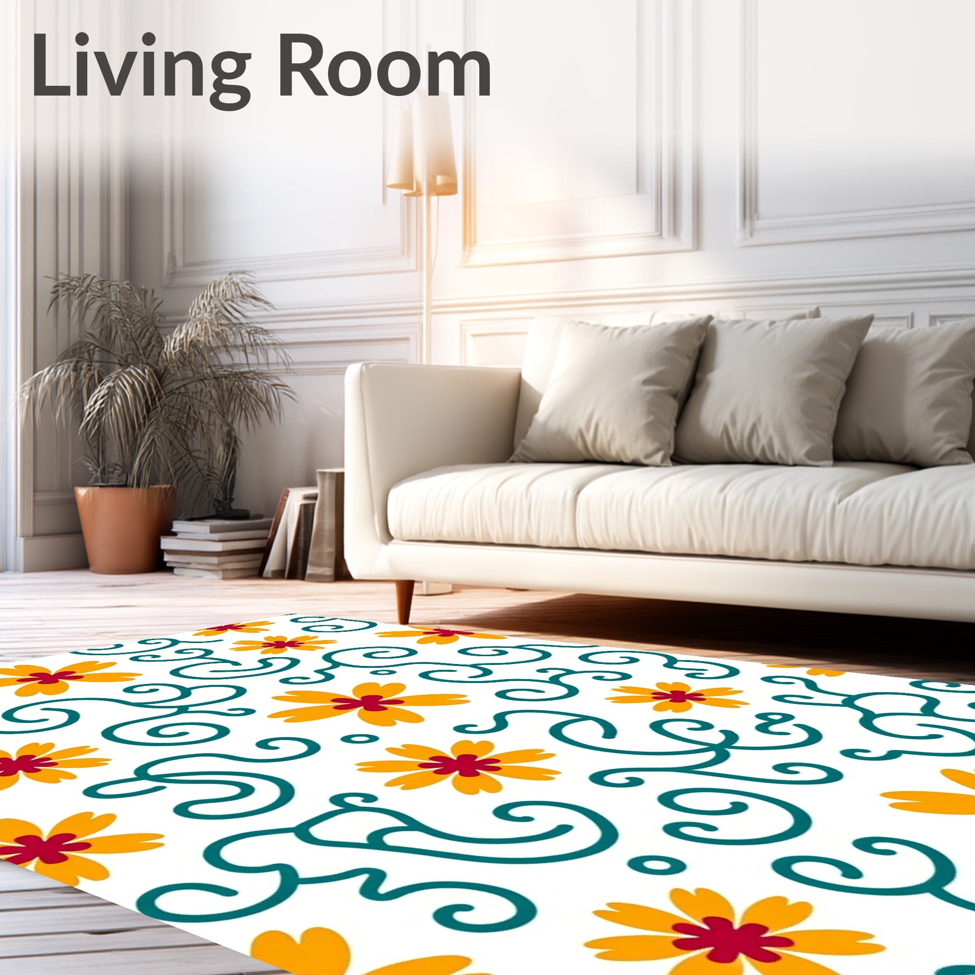 Cheerful Yellow Floral Swirls Rug