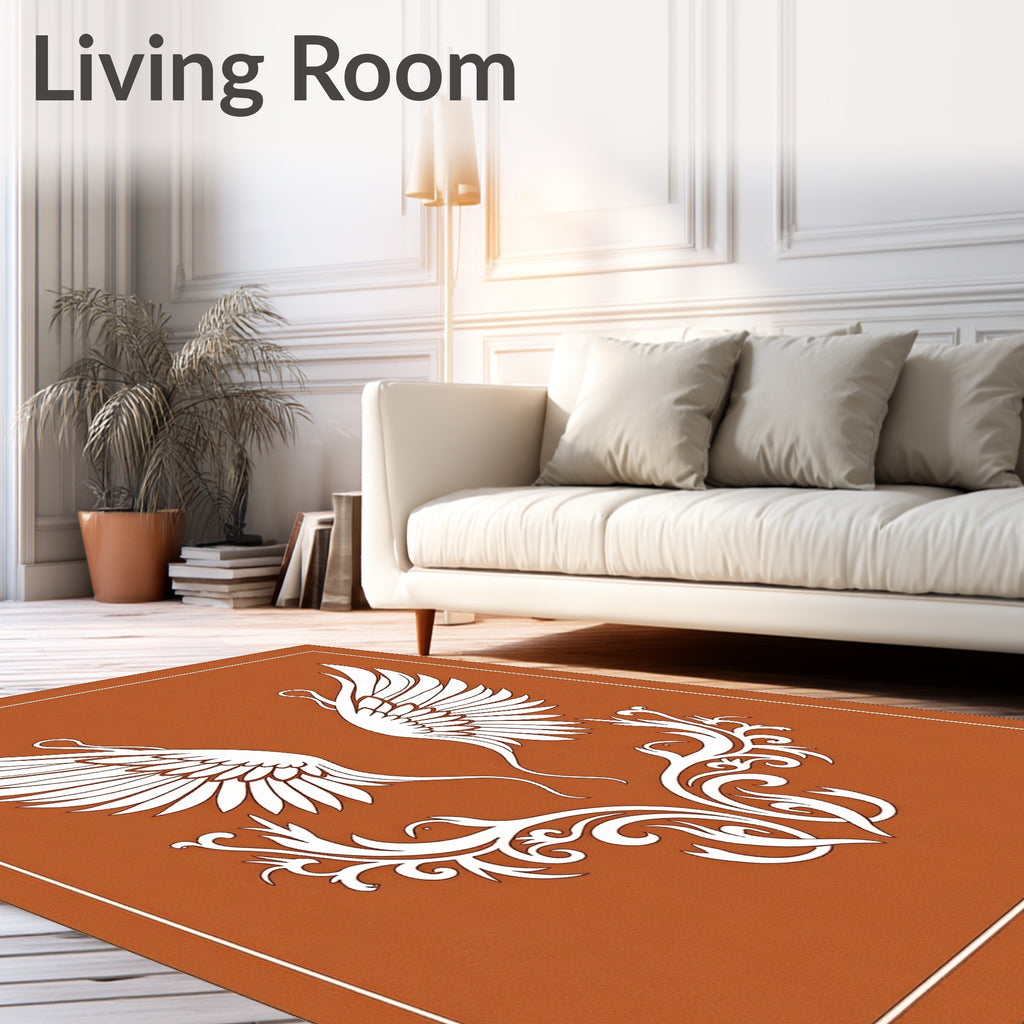 Terracotta Winged Swan Swirl Rug
