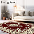 Rich Burgundy Floral Medallion Border Rug