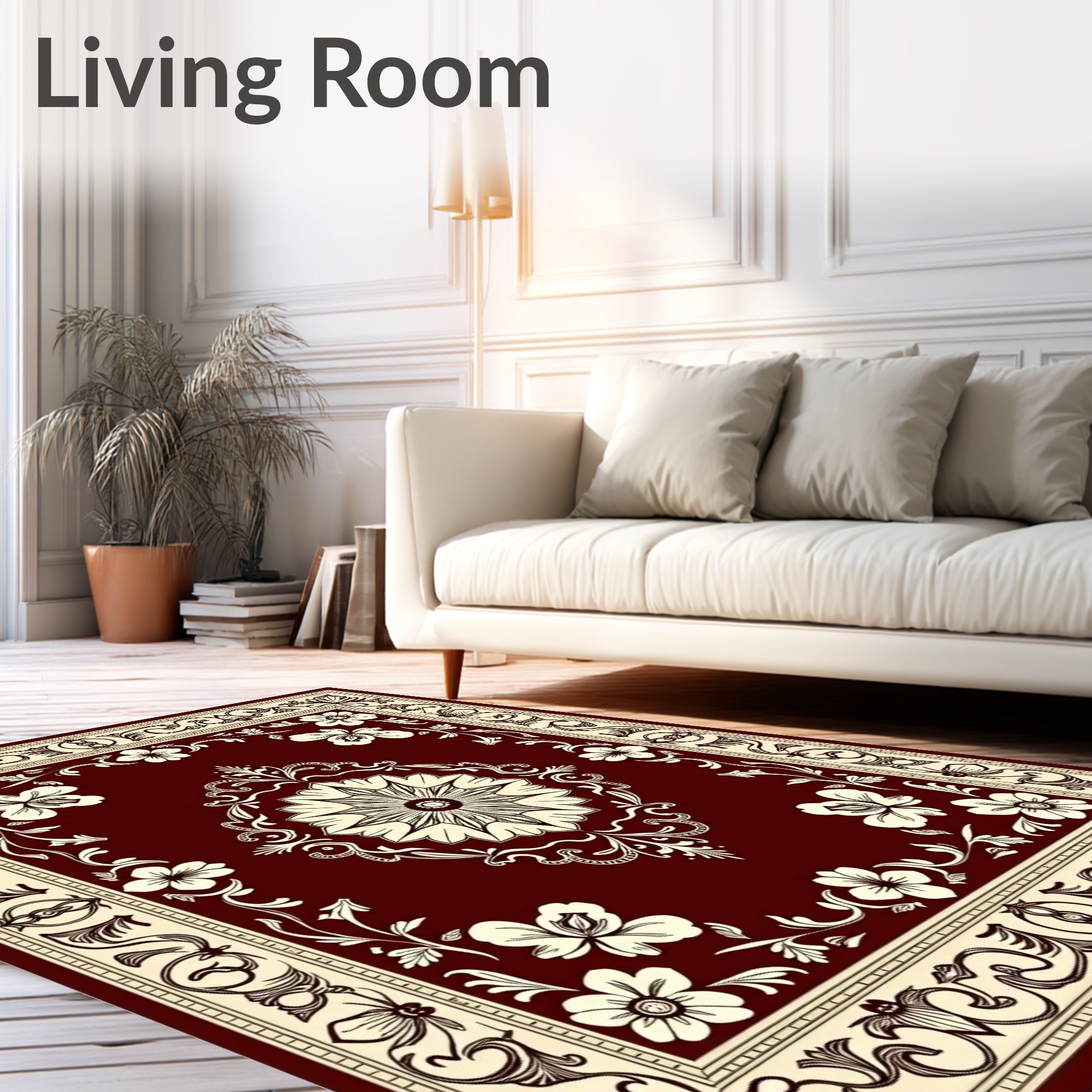 Rich Burgundy Floral Medallion Border Rug