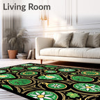 Bold Green Leaf Medallion Black Rug