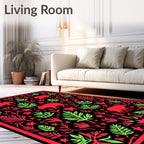 Vibrant Red And Green Animal Garden Rug