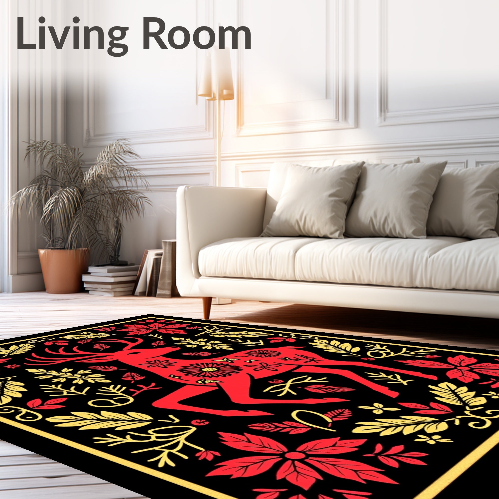 Crimson Deer Floral Surround Rug