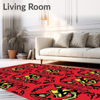 Bold Red Yellow Bird Geometric Rug