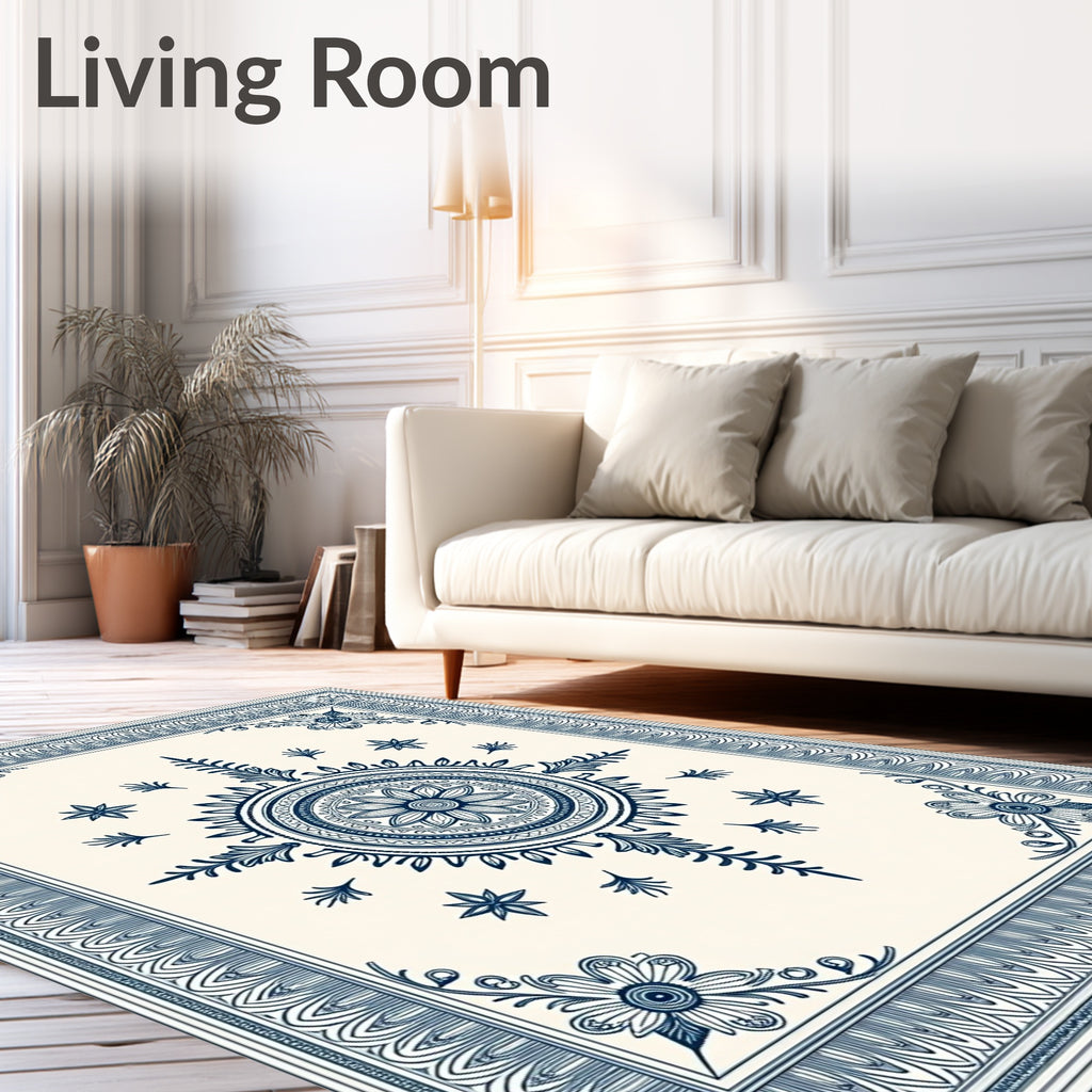 Intricate Teal Floral Sunburst Ornament Rug