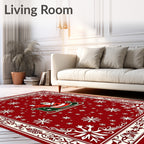 Red Santa Sleigh Snowflake Border Rug