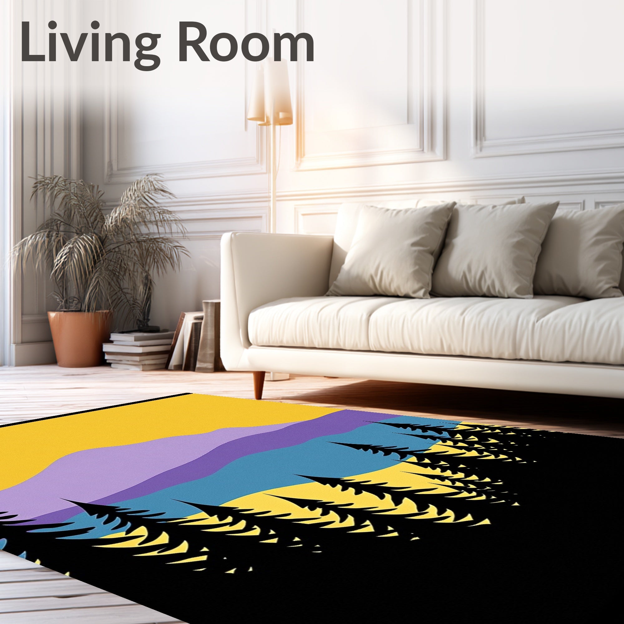 Purple Mountain Forest Landscape Sunset Rug