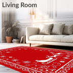 Festive Red Sleigh Star Snowflakes Rug