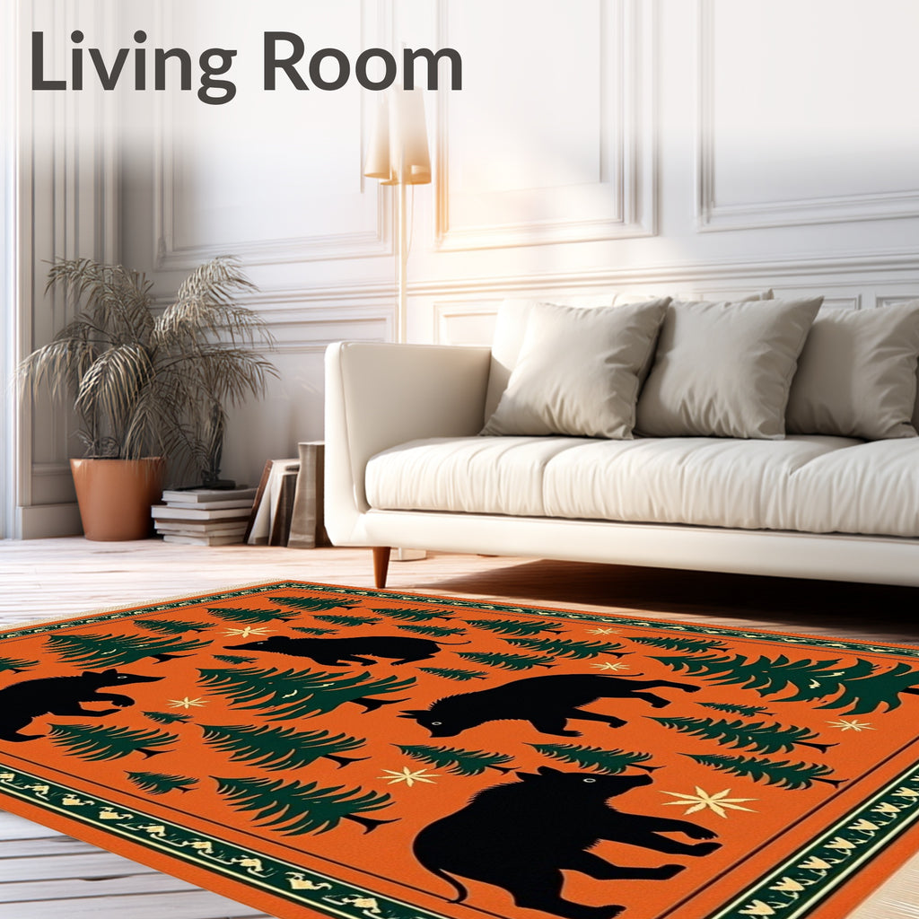 Forest Woodland Creatures Orange Rug