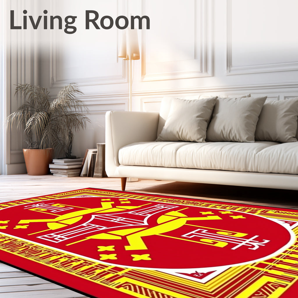 Bold Red Yellow Oval Medallion Rug