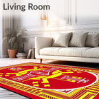 Bold Red Yellow Oval Medallion Rug