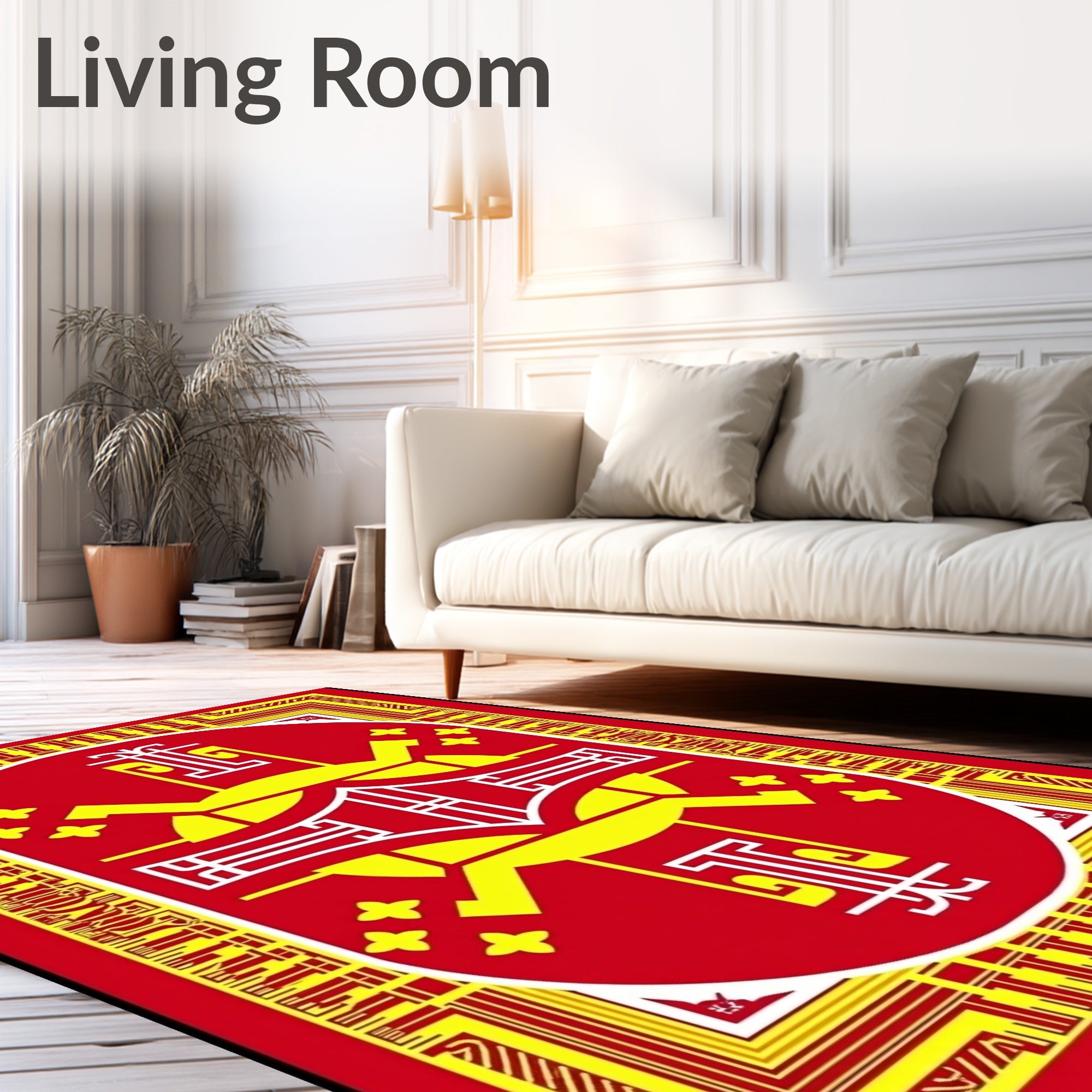 Bold Red Yellow Oval Medallion Rug