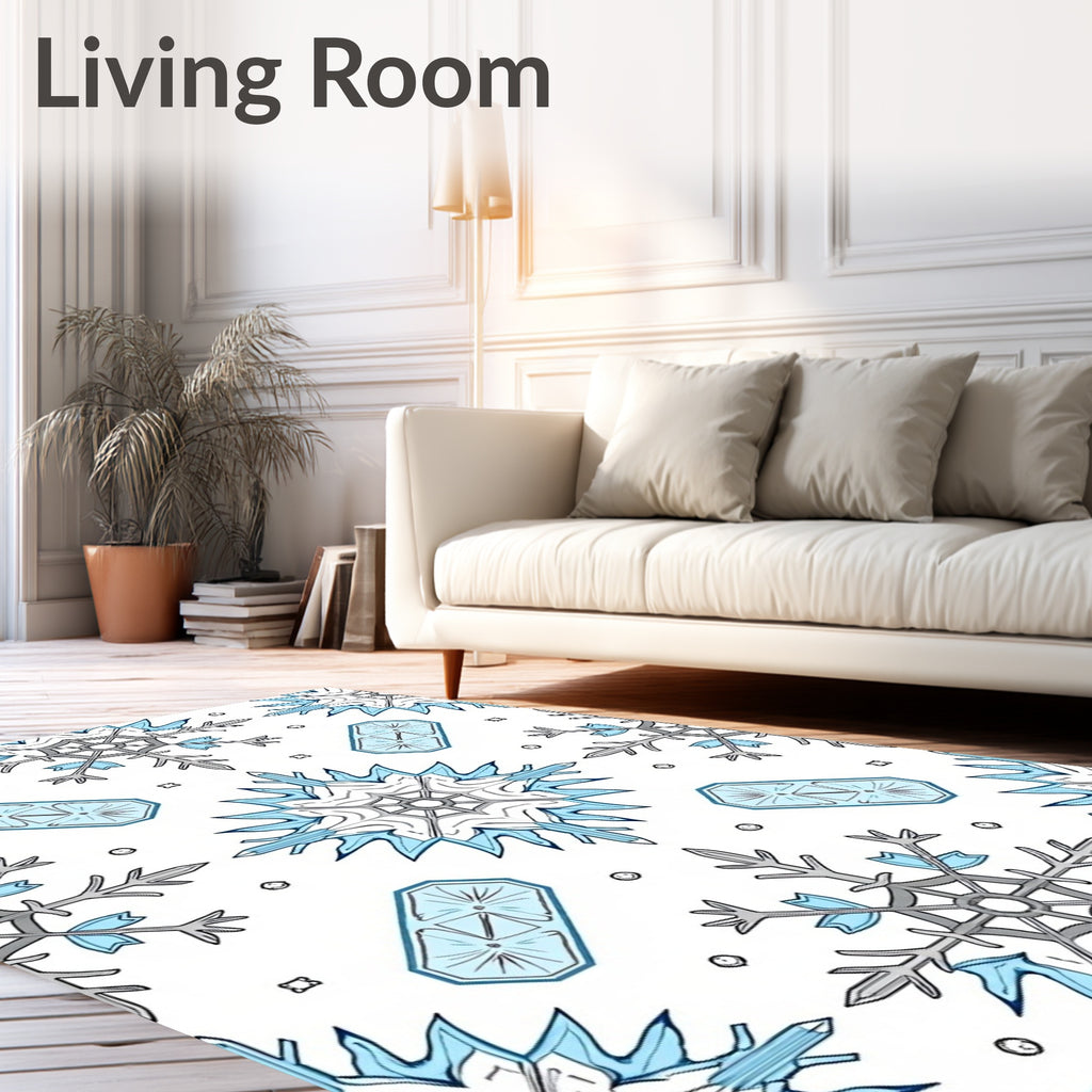 Cool Blue Snowflake Geometric Tile Rug