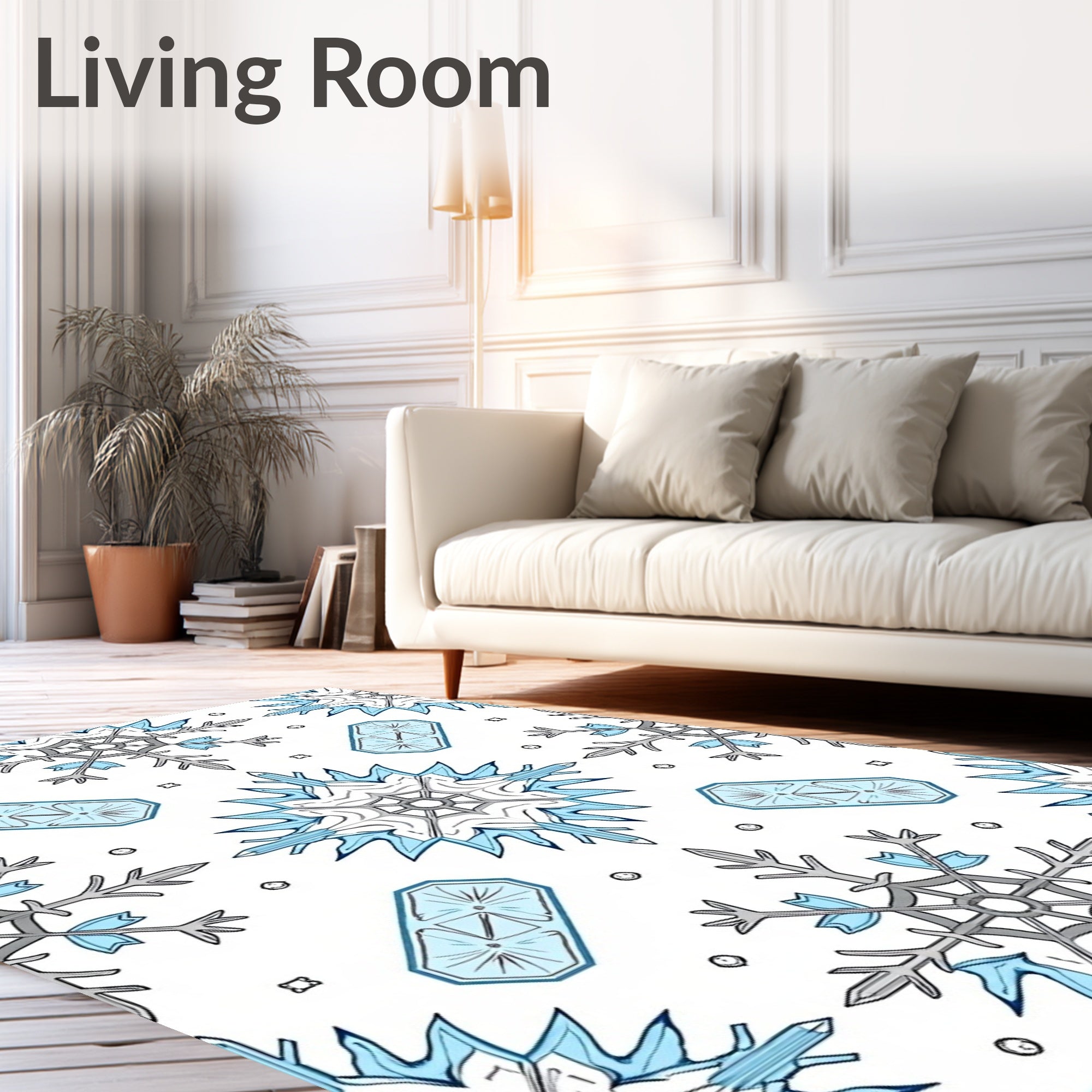 Cool Blue Snowflake Geometric Tile Rug