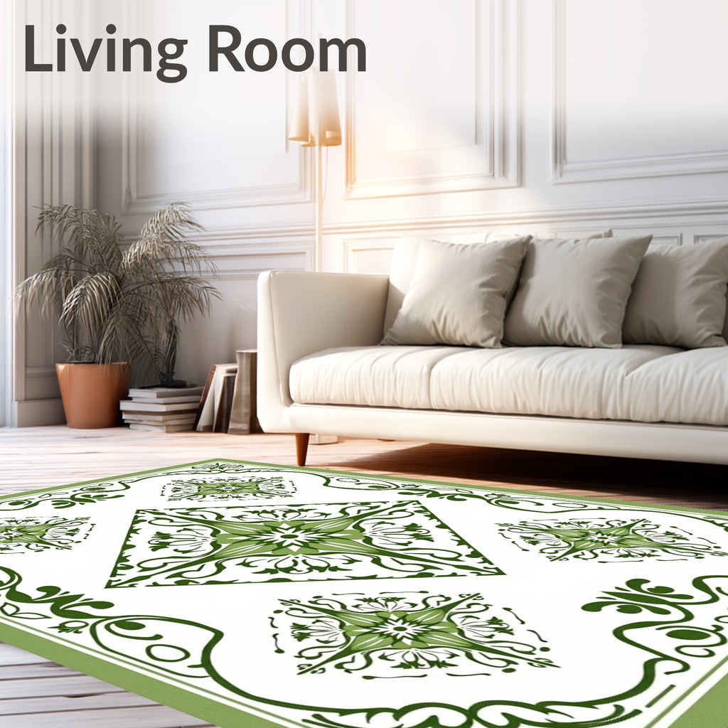 Green Floral Medallion Diamond Border Rug