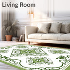 Green Floral Medallion Diamond Border Rug
