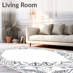 Abstract Gray Floral Medallion Frame Rug