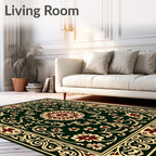 Deep Green Maroon Floral Medallion Rug