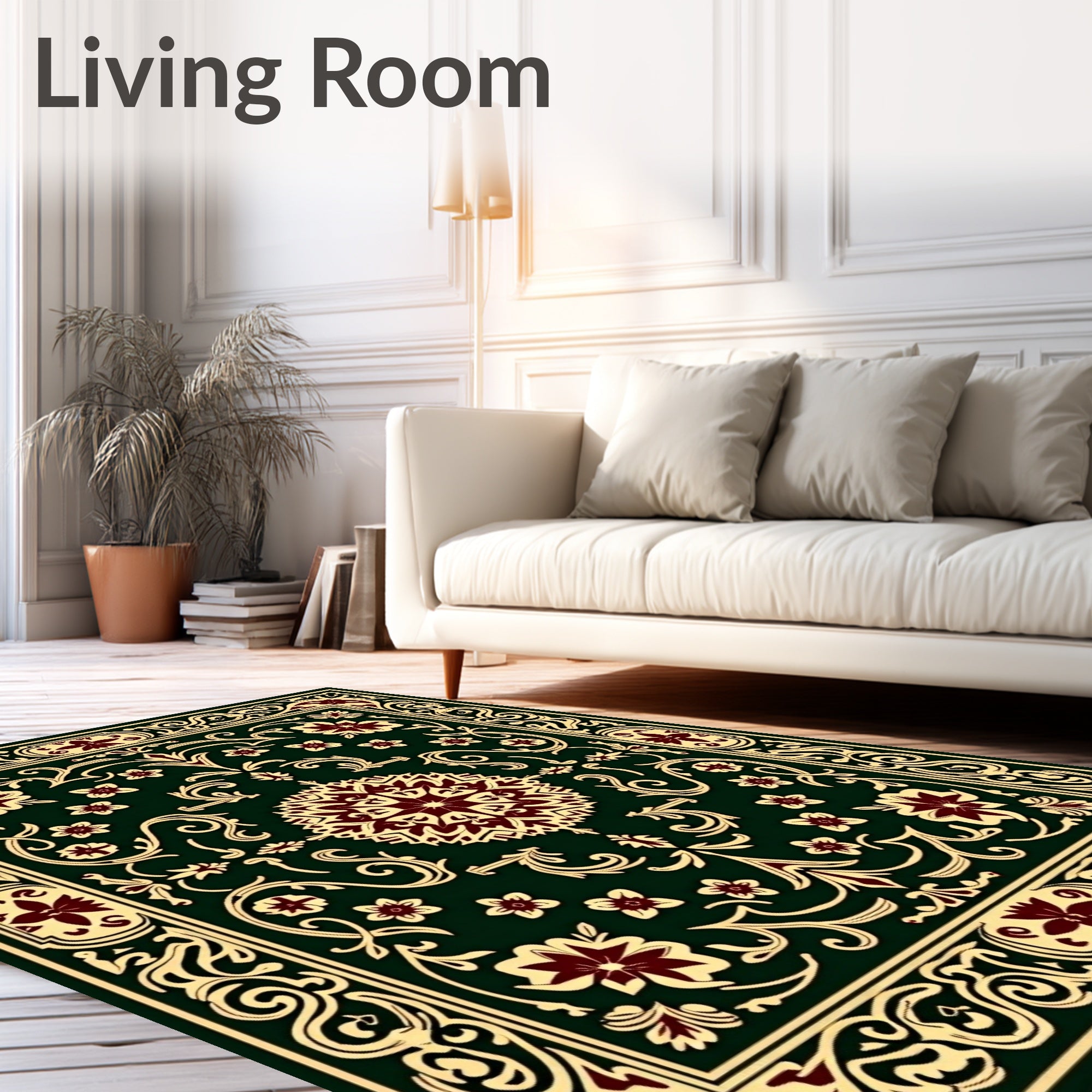 Deep Green Maroon Floral Medallion Rug