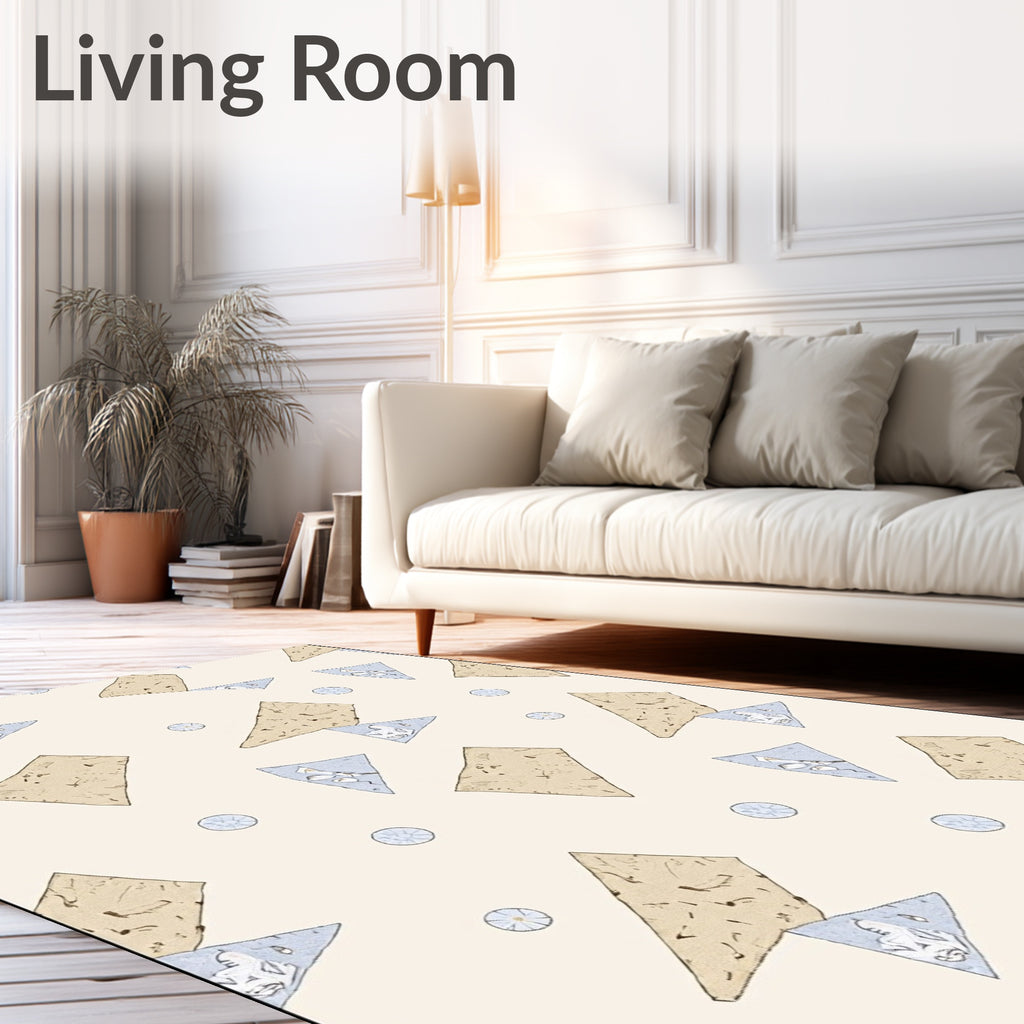Cracked Earth Blue Fawn Triangles Rug