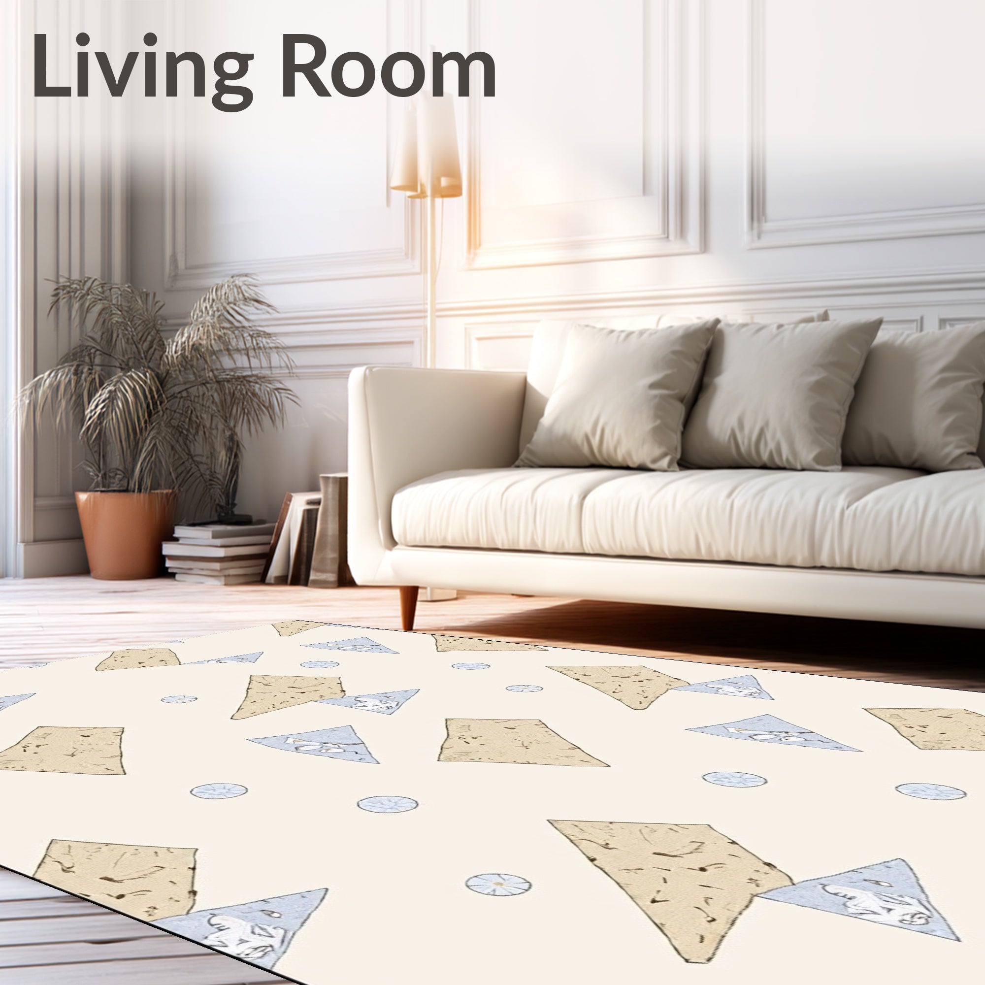 Cracked Earth Blue Fawn Triangles Rug