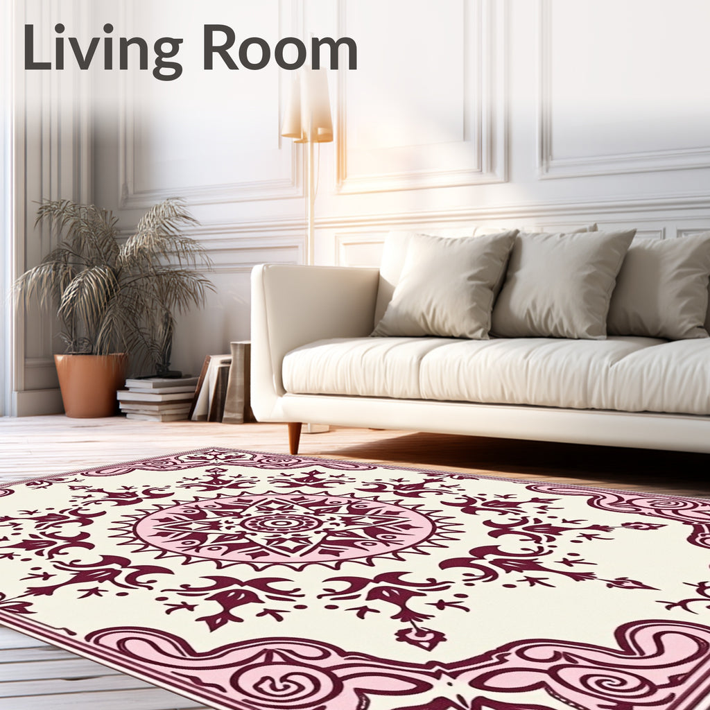 Ornate Crimson Medallion Cream Rug