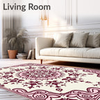Ornate Crimson Medallion Cream Rug