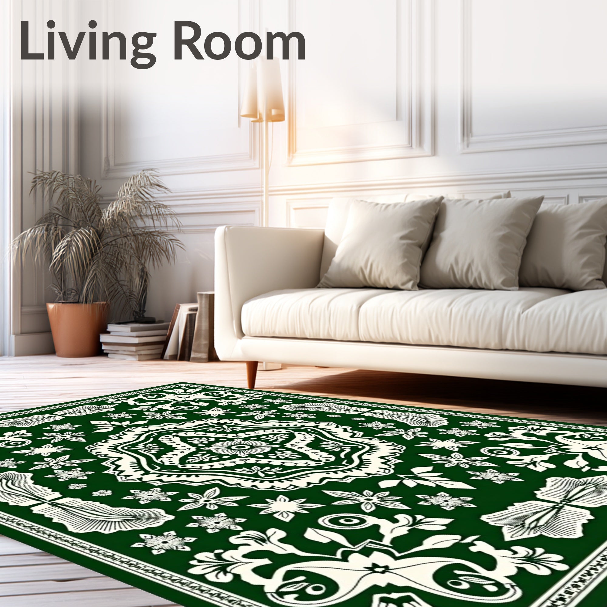 Emerald Green Floral Mandala Medallion Rug