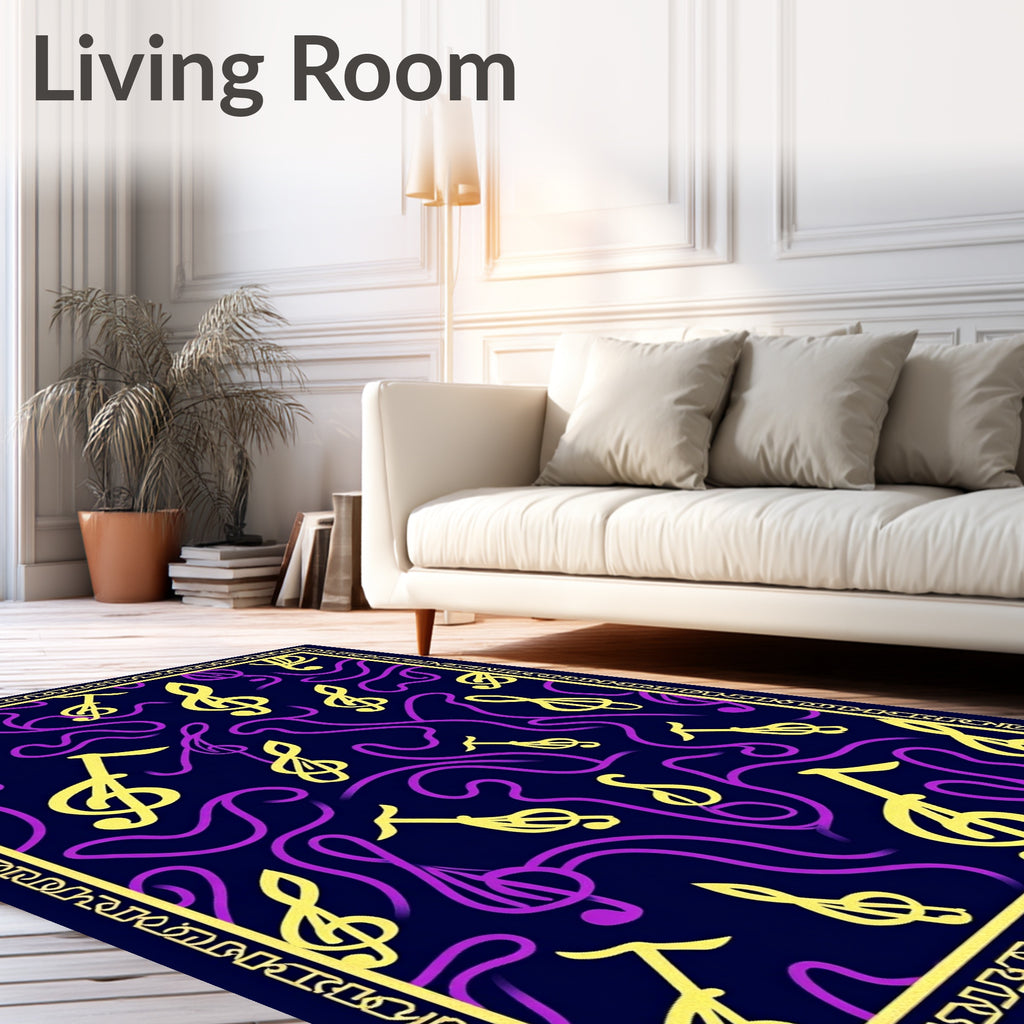 Vibrant Yellow Purple Musical Notes Rug