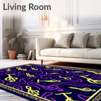Vibrant Yellow Purple Musical Notes Rug