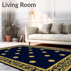 Naval Blue Golden Floral Border Rug