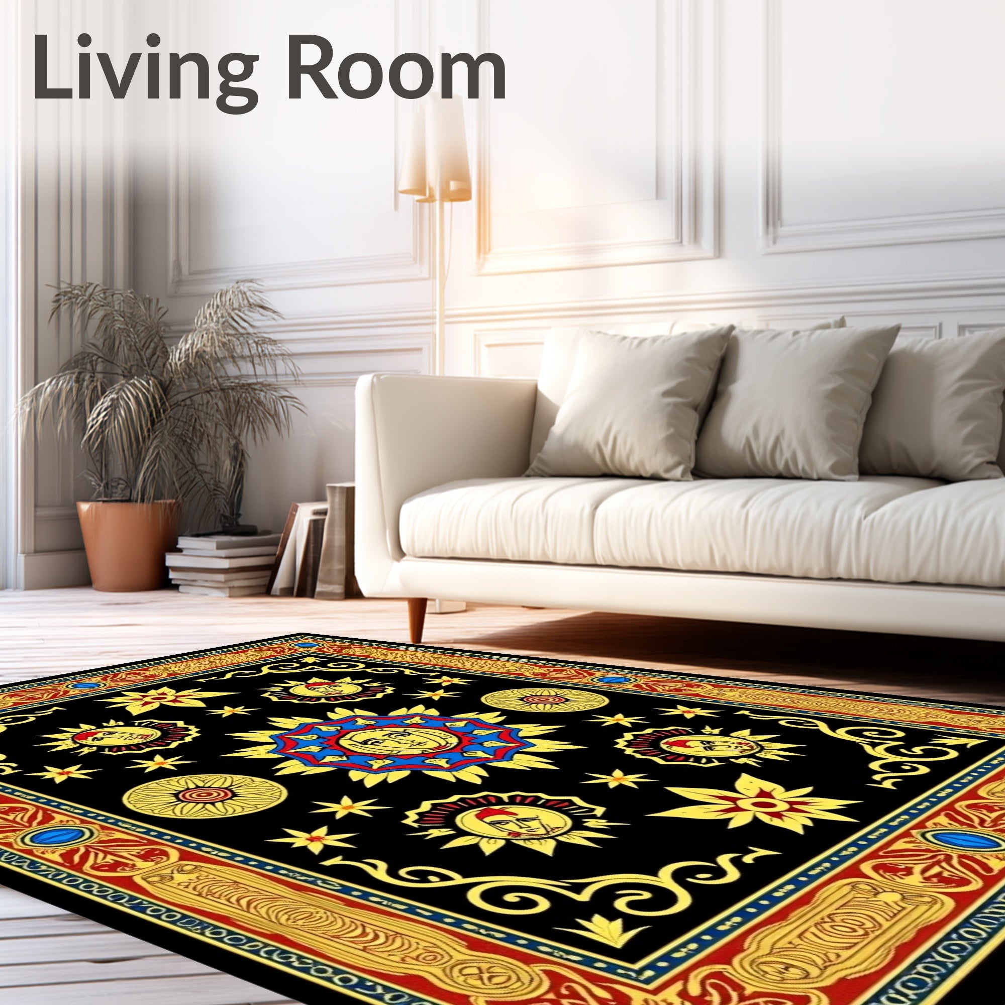 Sun Faces Celestial Border Rug