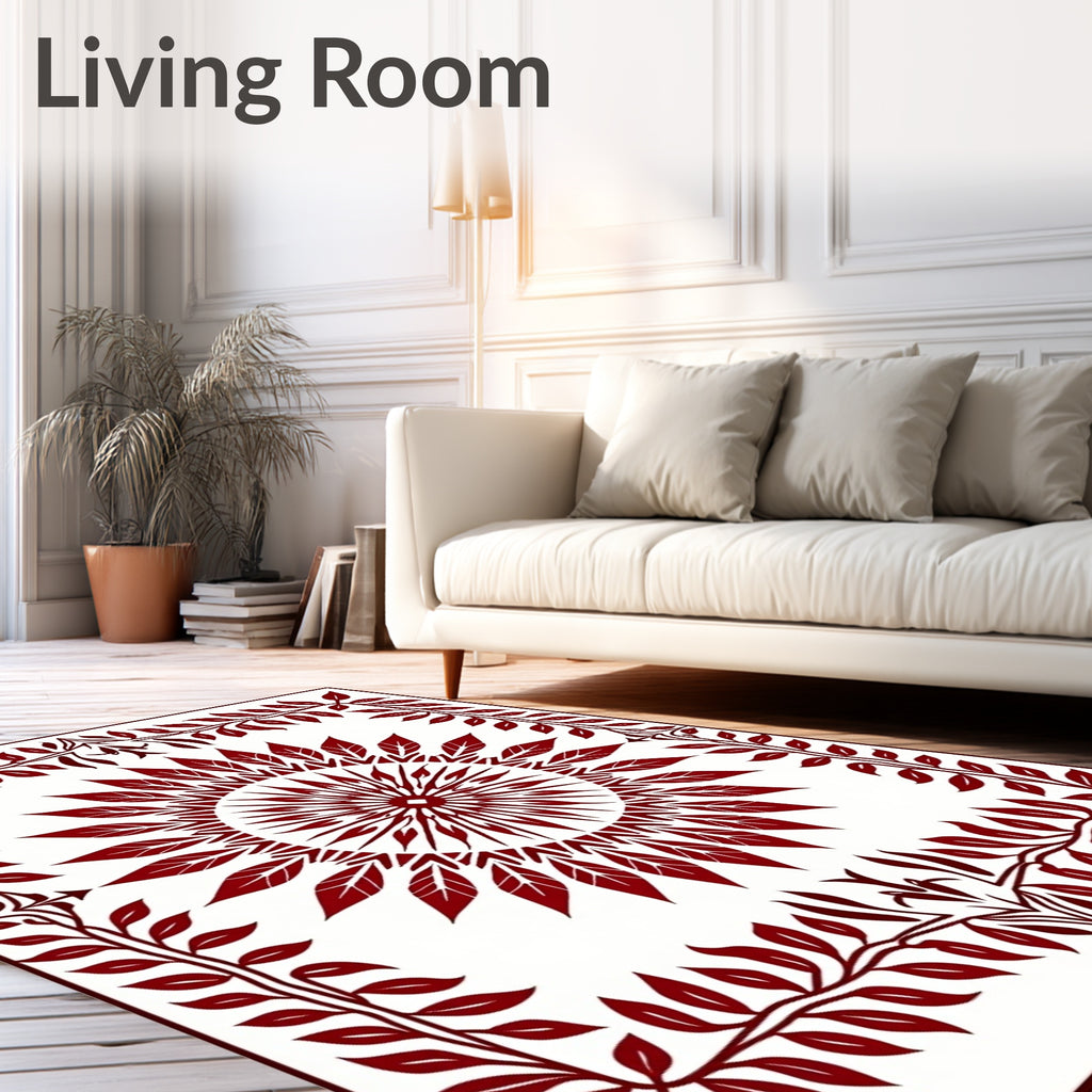 Crimson Sunburst Leaf Vine Rug