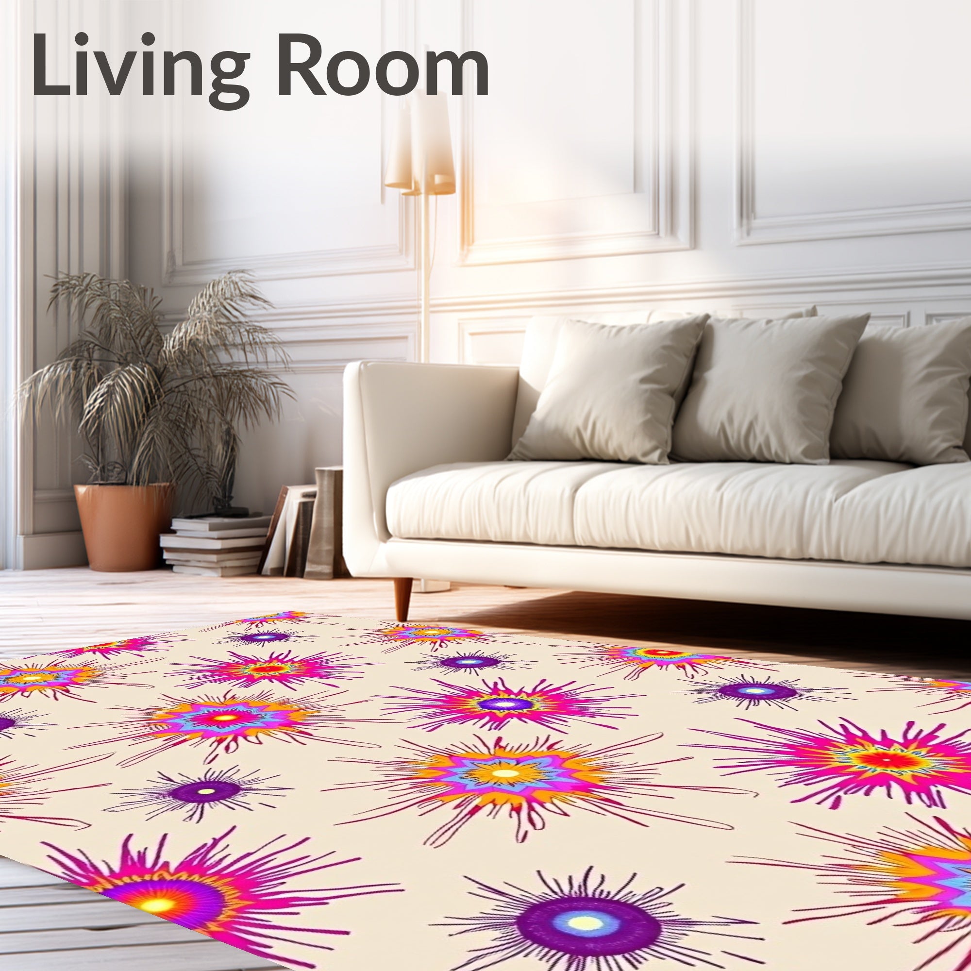 Vibrant Pink Purple Yellow Starburst Rug