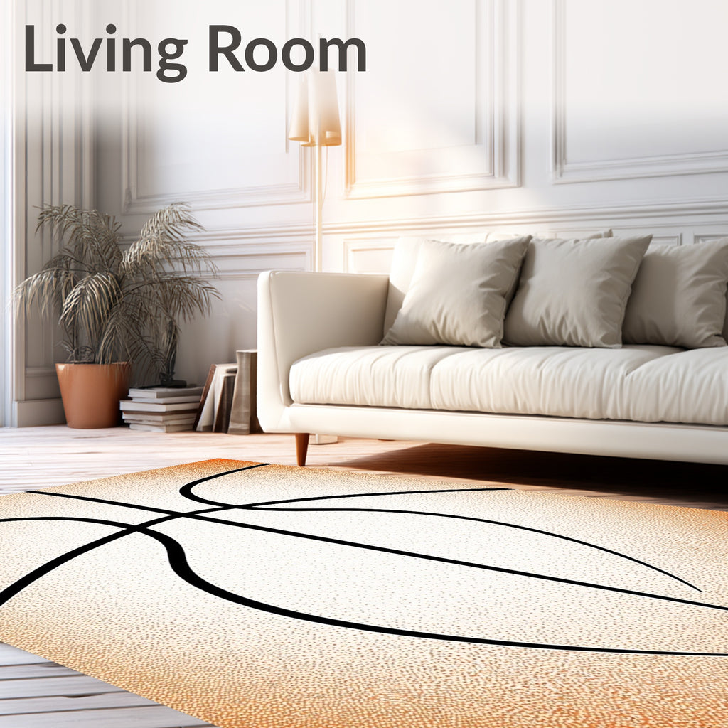 Orange and White Basketball Lines Rug