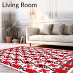 Red Black White Pixelated Floral Rug