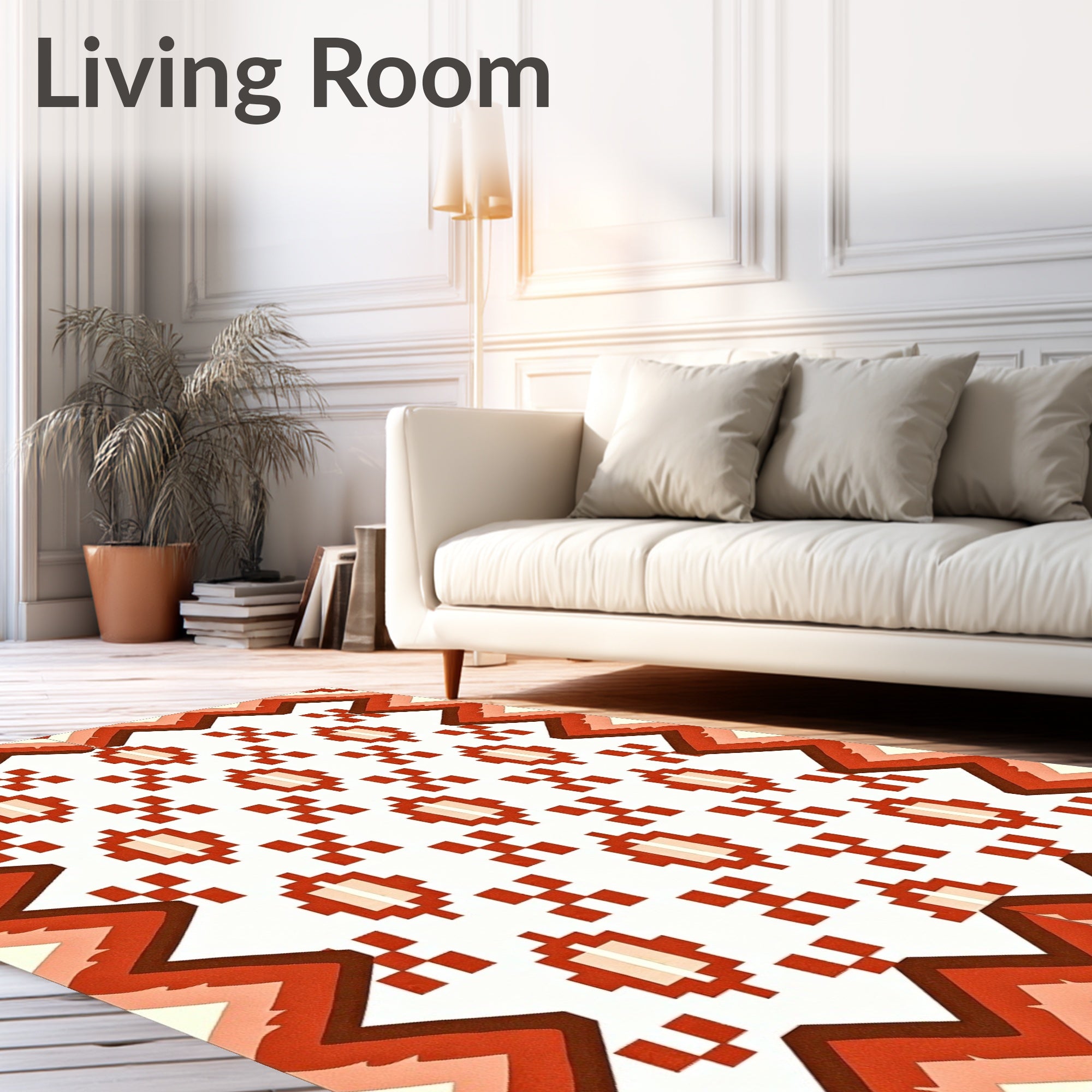 Red Geometric Diamond Chevron Rug